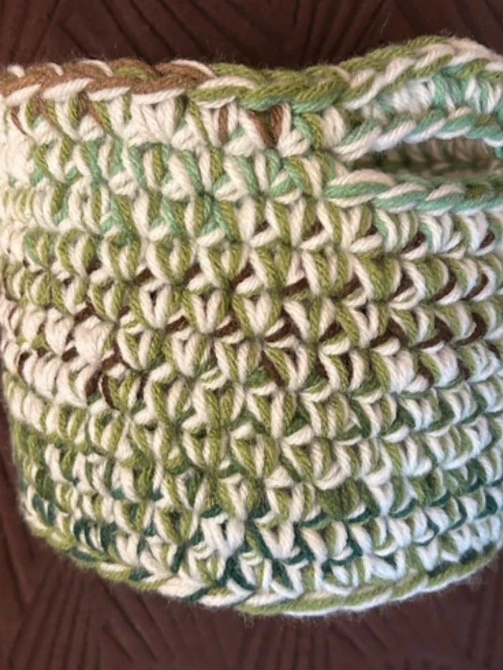 Handcrafted Green & White Crocheted Home Accent Basket